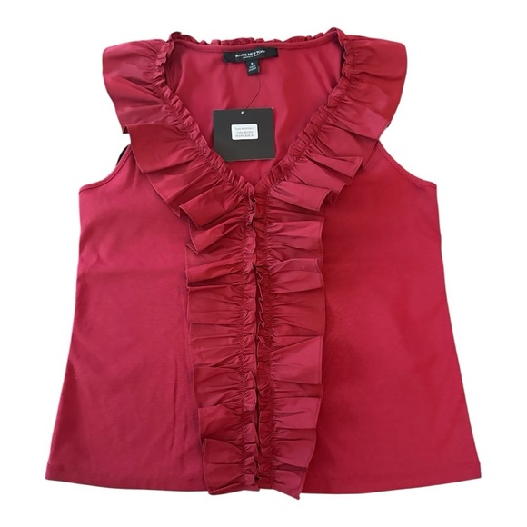 Mark New York Ruffle V-Neck Blouse in Vibrant Red medium, Large New - Picture 4 of 5